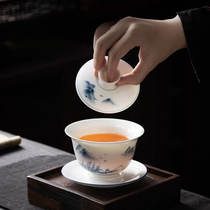 Jingdezhen Landscape Painting Gaiwan Tea Set