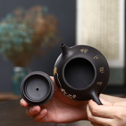 Handmade Yixing Purple Clay Teapot 220ml - Original Black Clay Plum Blossom Shipiao Zisha Gongfu Tea Pot