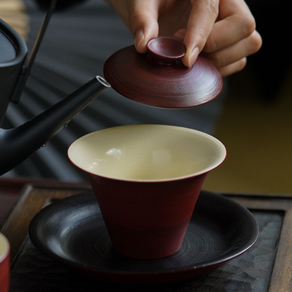 Shanzha Hongfen Yin Stoneware Teaware – Gaiwan & Teacup | Hawthorn Rose Clay