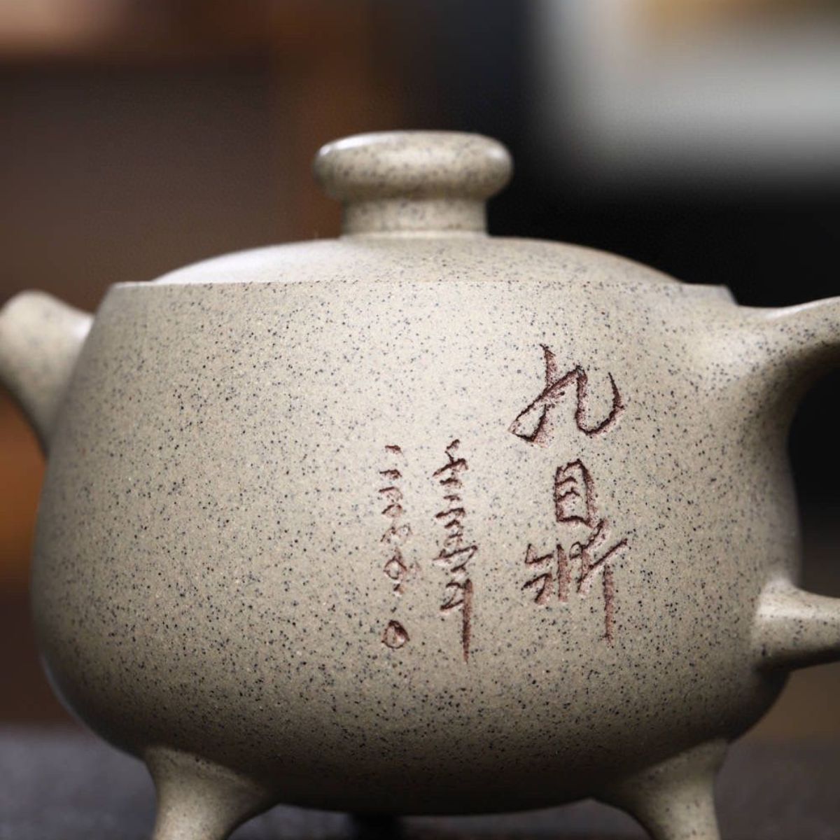 Yixing Purple Clay Teapot 200ml - Sesame White Duan Ni Three-Legged Tripod Zisha Pot