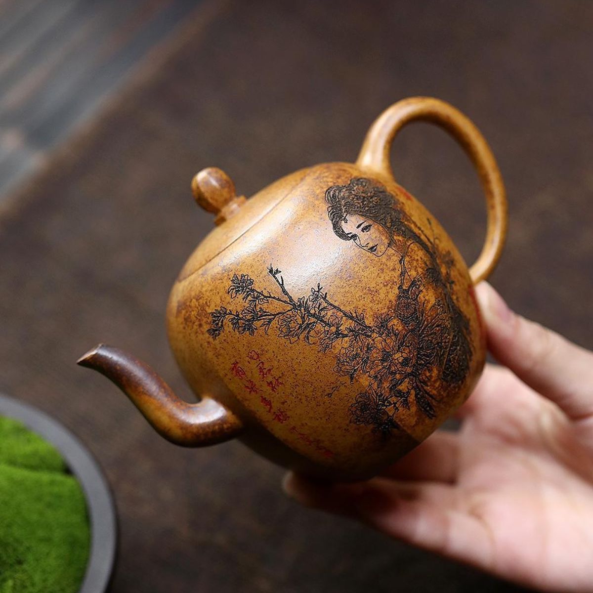 Yixing Purple Clay Teapot 260ml - Wood-Fired Yu Mei Ren Poppy Design Zisha Tea Pot