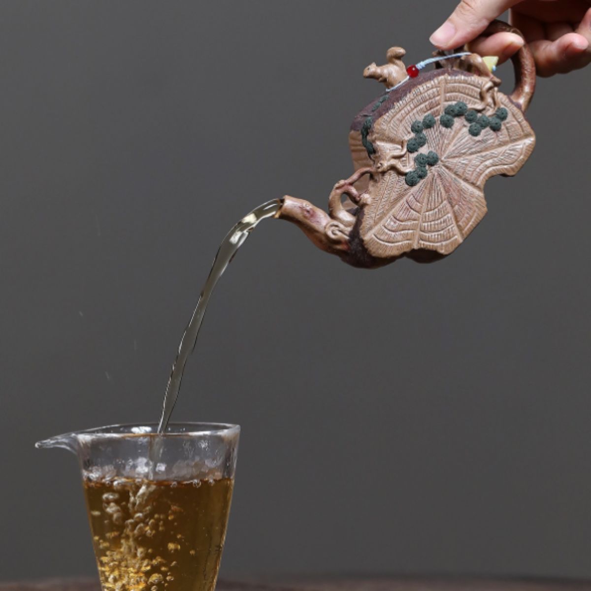 Biomimetic Squirrel & Tree Stump Yixing Teapot - Aged Duanni Clay 230ml