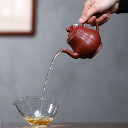 Yixing Purple Clay Teapot "Ribbed Si Ting" 200ml - Handmade Da Hong Pao Clay