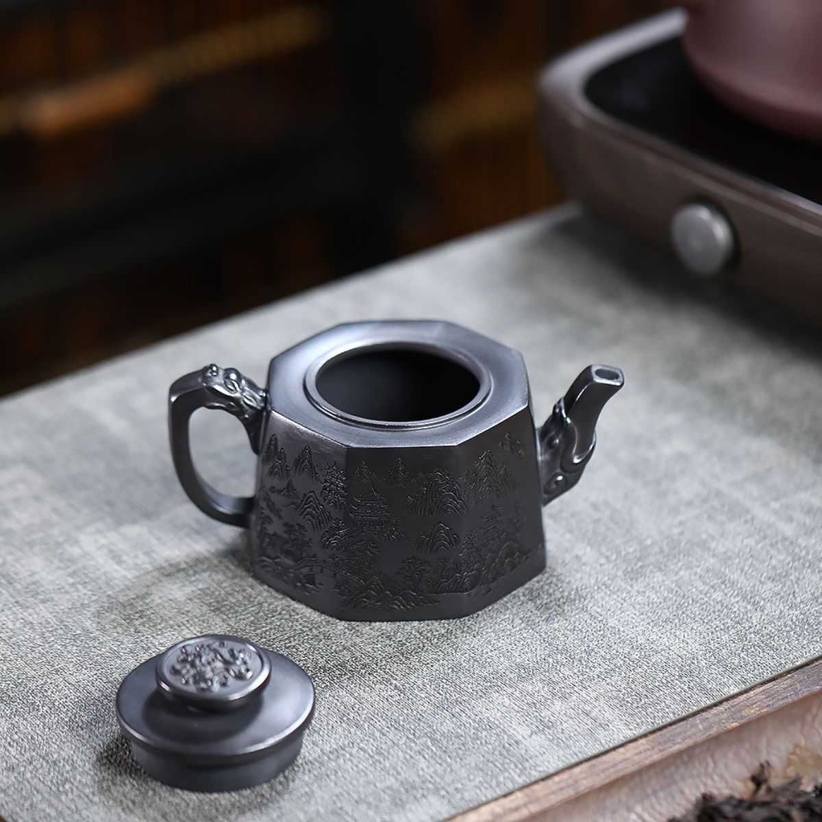Shi Lai Yun Zhuan Rotating Yixing Teapot | Original-Ore Stone Yellow Clay | 330ml Handcrafted Zisha