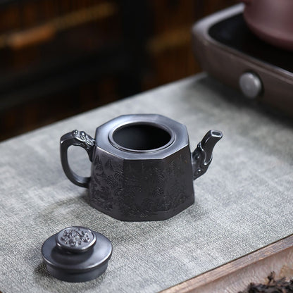 Shi Lai Yun Zhuan Rotating Yixing Teapot | Original-Ore Stone Yellow Clay | 330ml Handcrafted Zisha