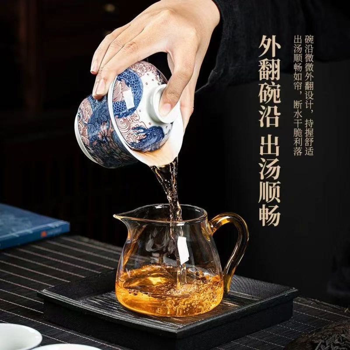 Blue & White Dragon Gaiwan Tea Set | 6-Piece Antique Clay Ceramic Gift Box 135ml