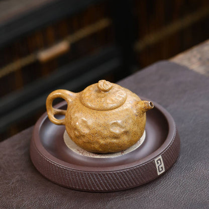 Yixing Zisha Teapot — Damo Gongchun | Original Mine Dragon Bone Gold Sand | Handcrafted 320cc Gongfu Teapot