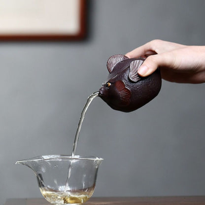 Yixing Purple Clay Teapot "Pouting Fish" 160ml - Handmade Zisha Side Handle