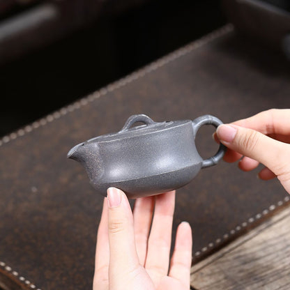 Wide-Mouth Bamboo Zisha Teapot – Qing Hui Duan Ni Clay, 150 ml