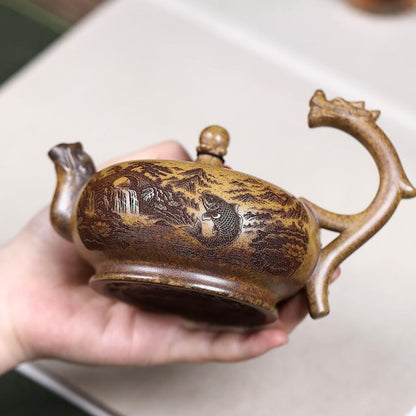 Yixing Purple Clay Teapot 280ml - Dragon Gate Handle Lift Zisha Gongfu Tea Pot