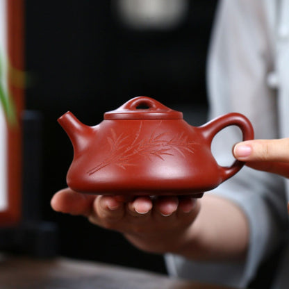 Semi- Hand "Bamboo Shadow" Yixing Purple Clay Teapot 200cc-Hand Painted