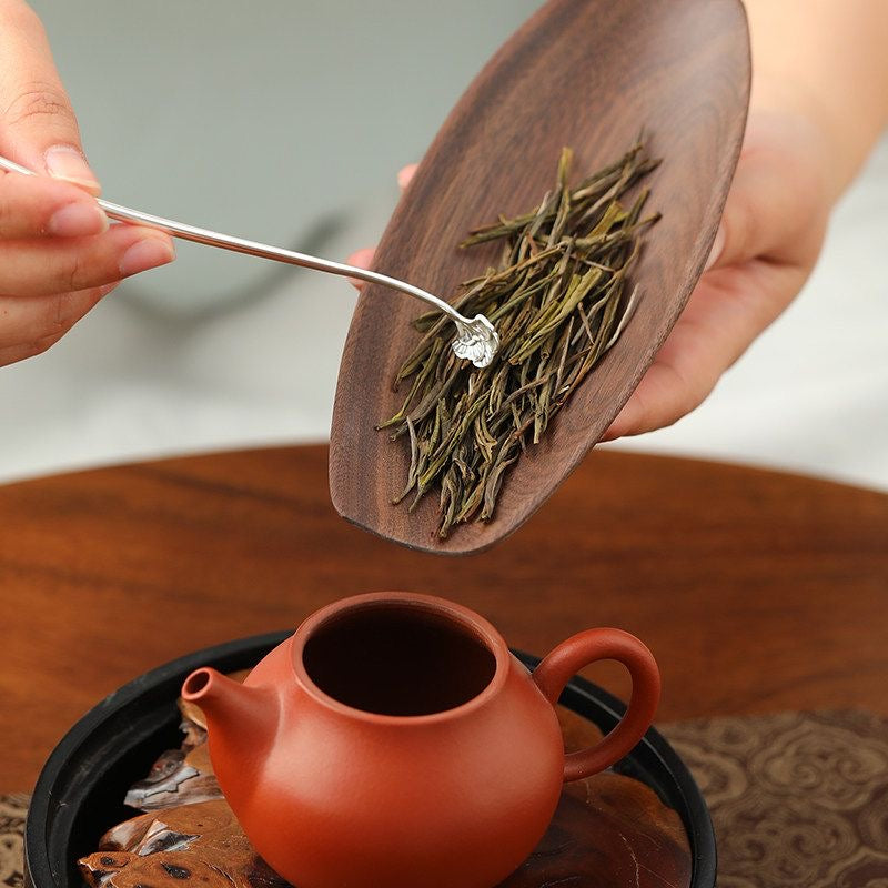 Wood Tea Scoop & Metal Tea Pick Set with Charm – 3 Wood Varieties (Ebony / Walnut / Rosewood)