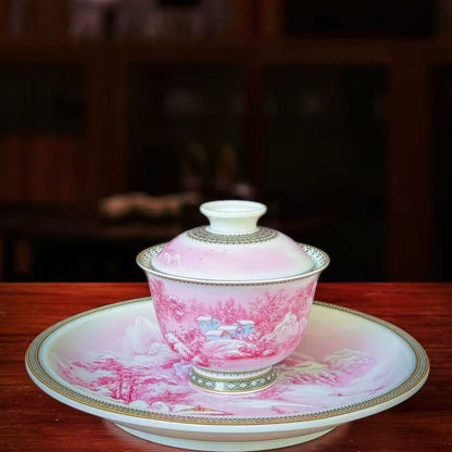 Jingdezhen Carmine Red Snow Landscape Gongfu Tea Set – Yanzhihong | Gift Box | 5-Piece