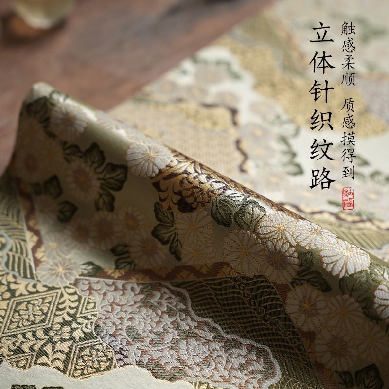 Chinese Double-Sided Brocade Table Runner – Tea Ceremony Cloth | Gold Cloud & Gold Peony (4 Sizes)
