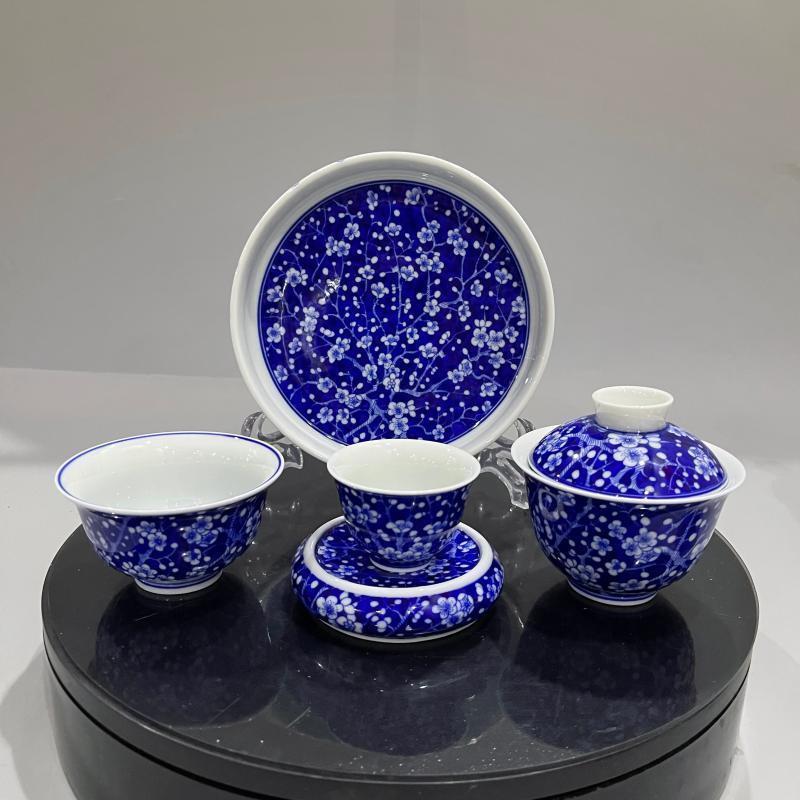 Jingdezhen Wood-Fired Blue & White Ice Plum Glaze Gongfu Tea Set – Collector’s Edition | 5-Piece