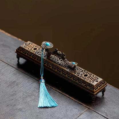 Ruyi Sapphire Tassel Lying Incense Burner – Alloy | 23cm | Copper & Brass (2 Colors)