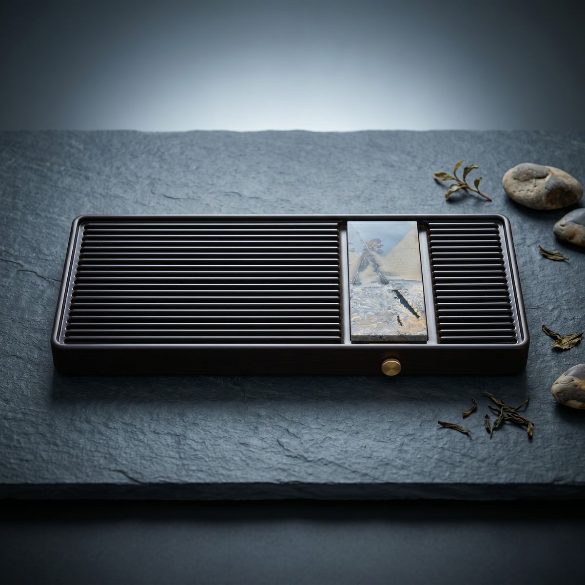 Luxury Natural Stone Tea Tray | 32-Count Cotton Bakelite Board | Wet & Dry Brewing | Premium Custom Edition
