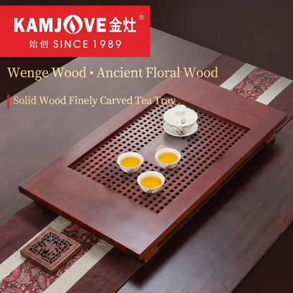 Kamjove KW-310 Solid Wood Gongfu Tea Tray Set | Wenge & Rosewood | Traditional Mortise & Tenon Craft