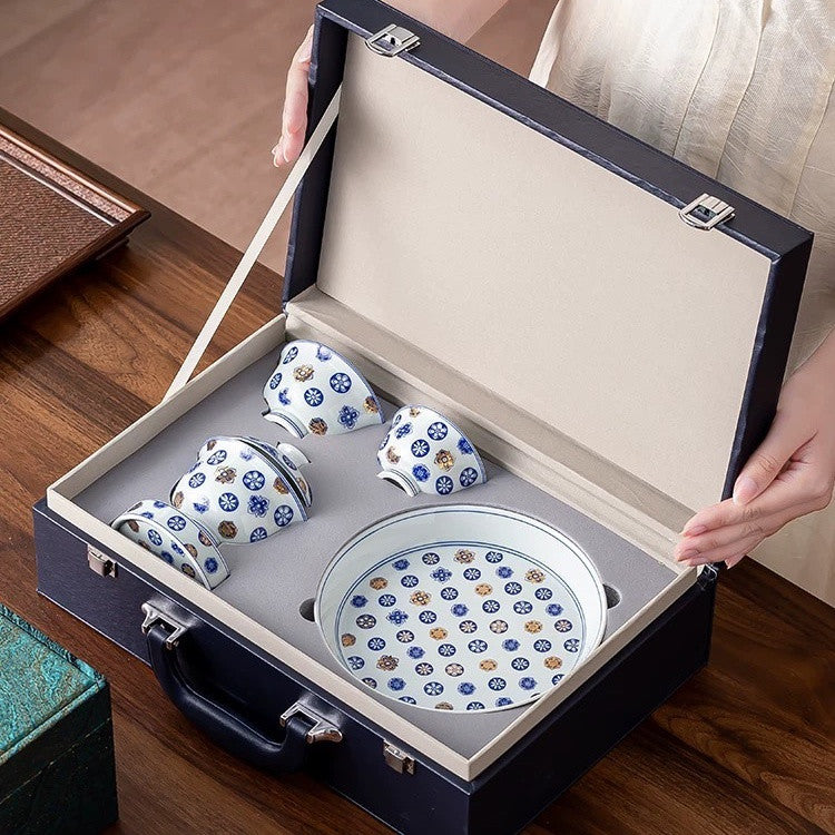 Jingdezhen Gold-Traced Pi Qiu Gongfu Tea Set – 5-Piece Gift Box | Qicheng Tang