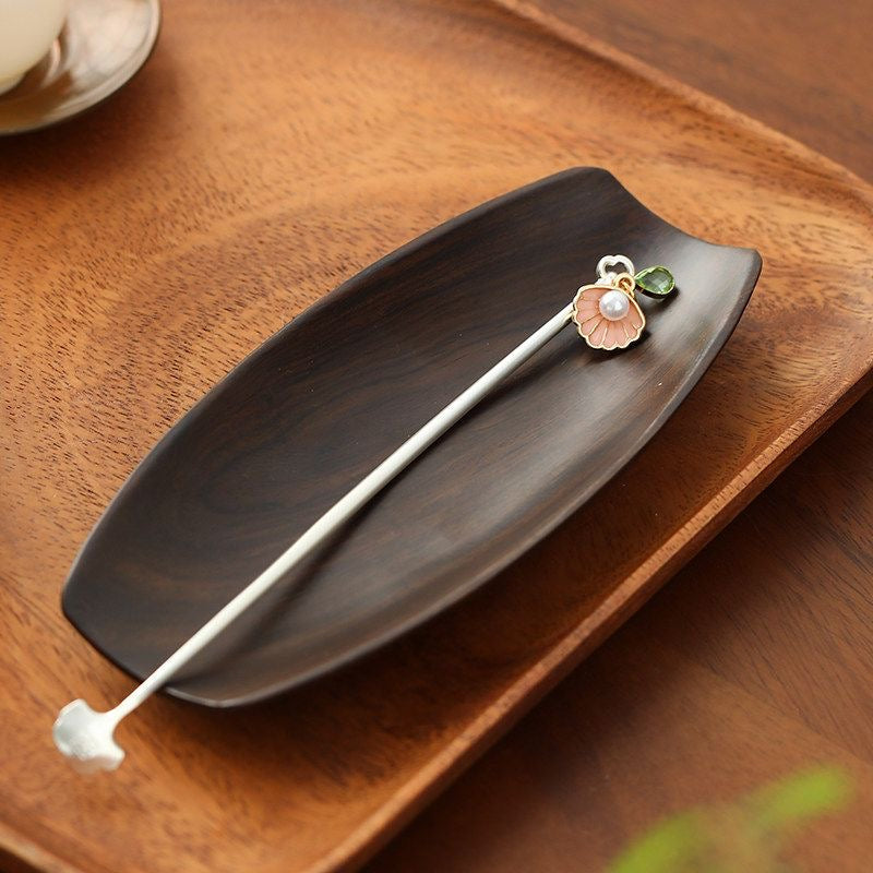 Wood Tea Scoop & Metal Tea Pick Set with Charm – 3 Wood Varieties (Ebony / Walnut / Rosewood)