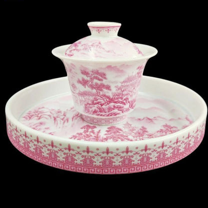 Jingdezhen High-Fire Famille Rose Mountain Stream Gongfu Tea Set – Gāo Shān Liú Shuǐ | 4-Piece