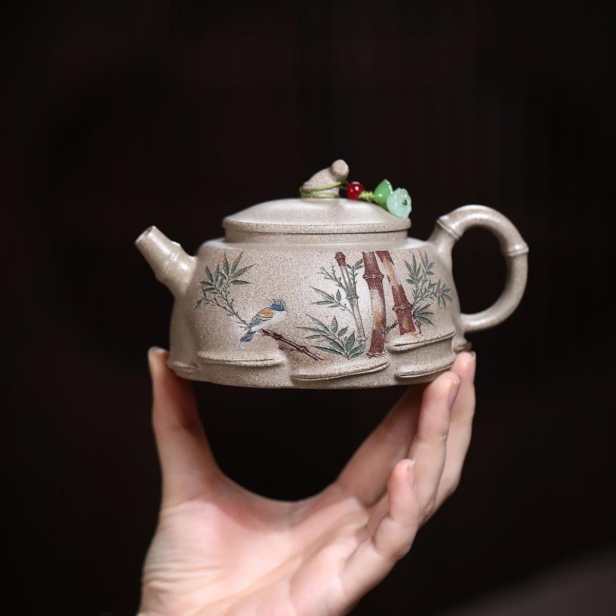 Gentle Breeze Bamboo Shadow Yixing Teapot - White Duanni Clay 260ml