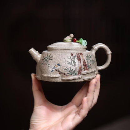 Gentle Breeze Bamboo Shadow Yixing Teapot - White Duanni Clay 260ml