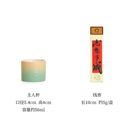 Qing Qiu Ling Glaze Master Cup Luxury Gift Set – 6 Ceramic Tea Cups & 2 Incense Boxes | Premium Gift Box