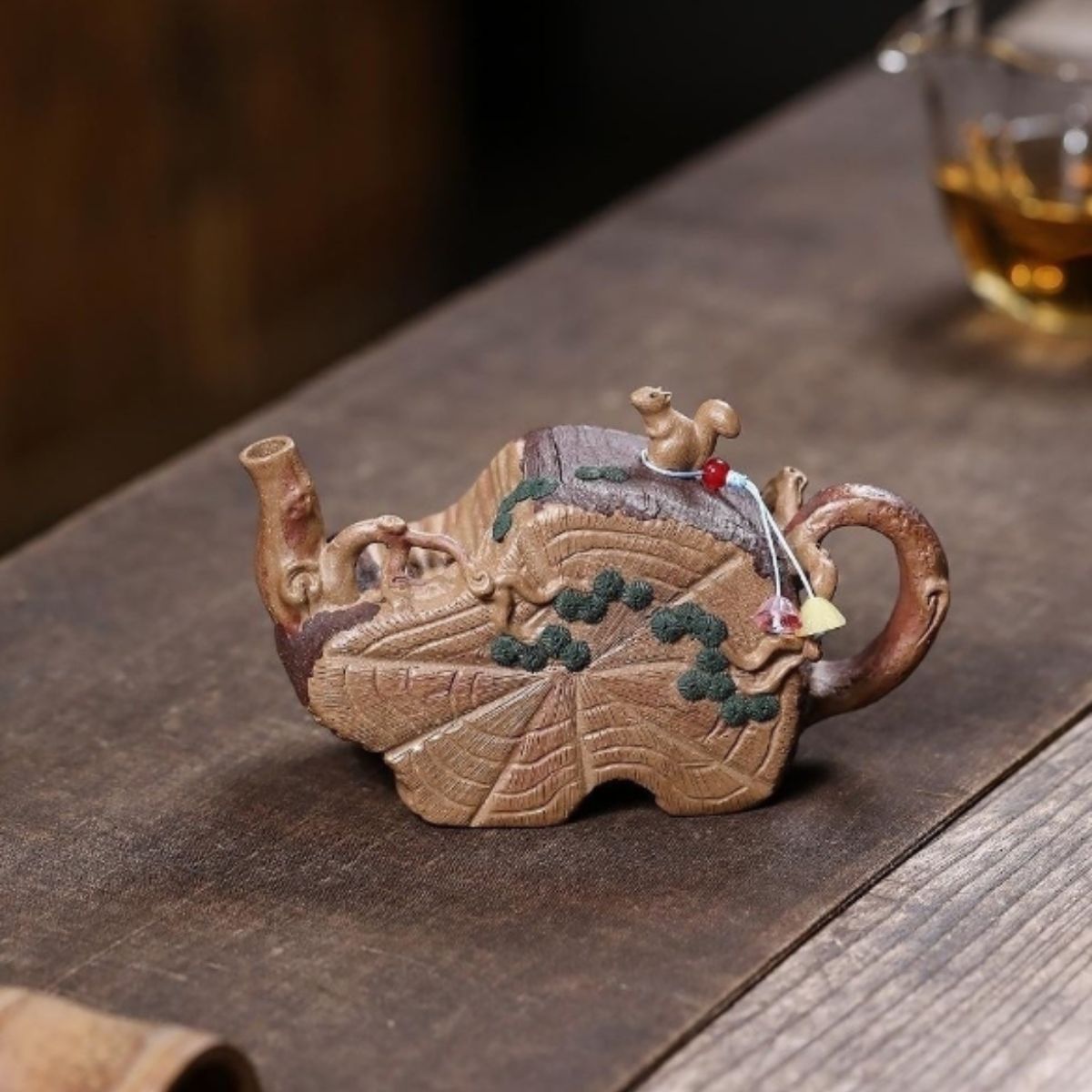 Biomimetic Squirrel & Tree Stump Yixing Teapot - Aged Duanni Clay 230ml