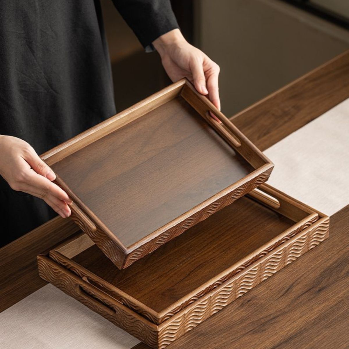 Ripple Handle Rectangular Serving Tray – Tea Tray, Pastry Plate & Storage Organizer | 3 Sizes
