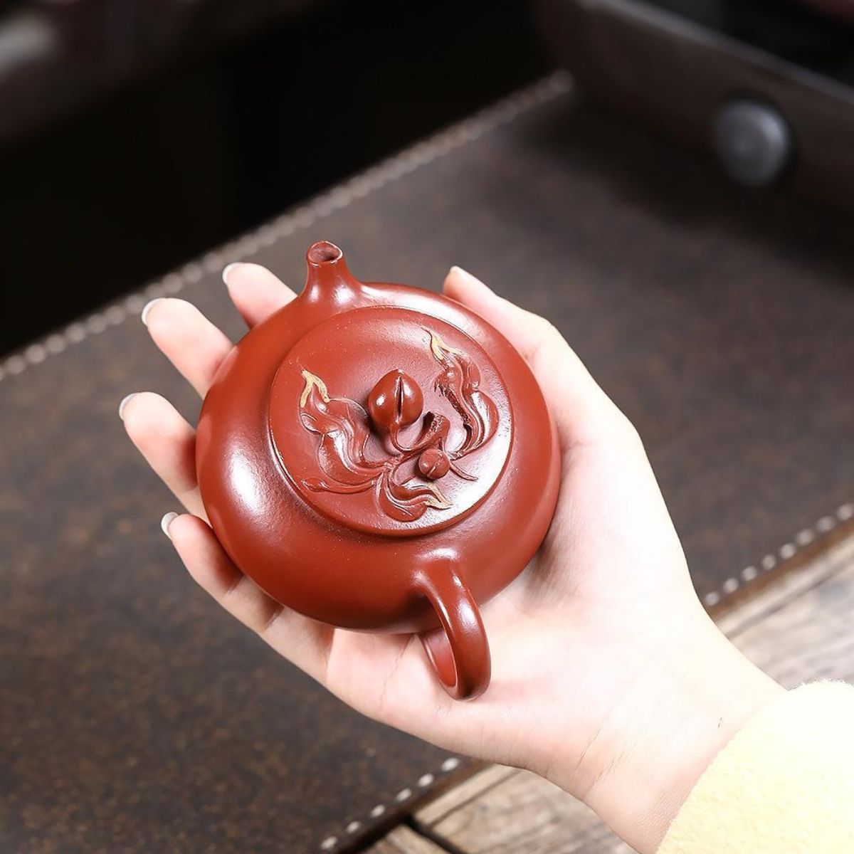 Yixing Zisha Teapot Original Dahongpao Clay - Longevity Peach Cold River 150ml