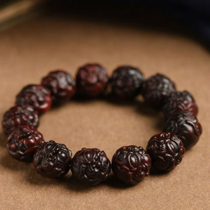 Authentic Red Sandalwood Pixiu Bracelet – Feng Shui Wealth & Good Luck Charm