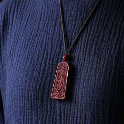 Natural Cinnabar Amulet Pendant | Five Thunder Command Talisman for Protection & Good Fortune
