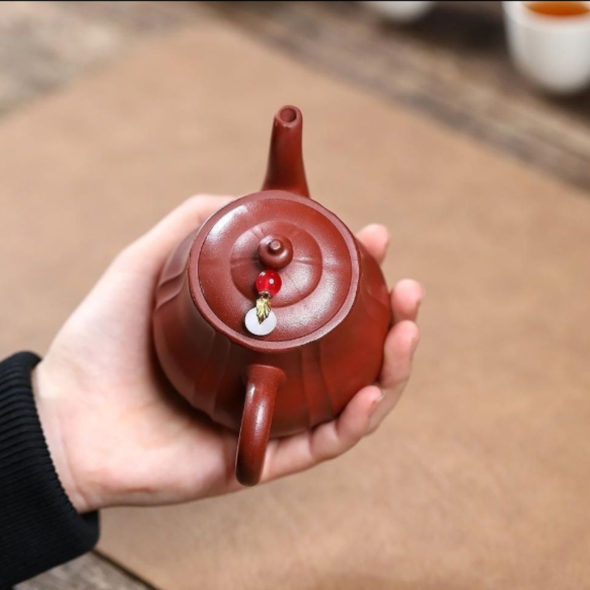 Yixing Purple Clay Teapot "Ribbed Si Ting" 200ml - Handmade Da Hong Pao Clay