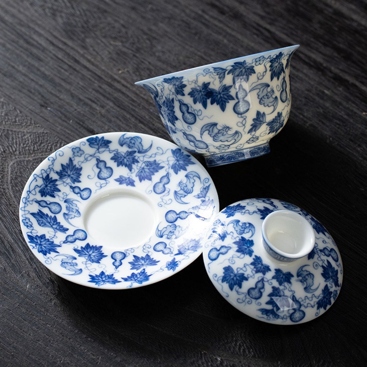 Gourd Gaiwan – Fu Lu Hand-Painted Porcelain Gongfu Tea Bowl | 160ml
