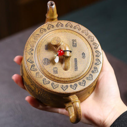 Rising Prosperity Bamboo Yixing Teapot - High-Temp Duanni Clay 380ml