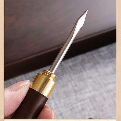 Ebony Wood Tea Knife - Handcrafted Pu-erh Cake Breaker with Brass & Stainless Steel