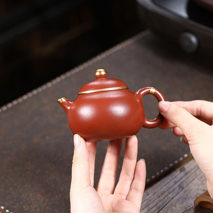 Gold-Accented Wendan Zisha Teapot – Da Hong Pao Clay, 160 ml
