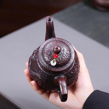Yin Long Jin Zun Yixing Teapot | Raw Tie Xue Hong Sha Iron-Red Clay | Handcrafted 390ml