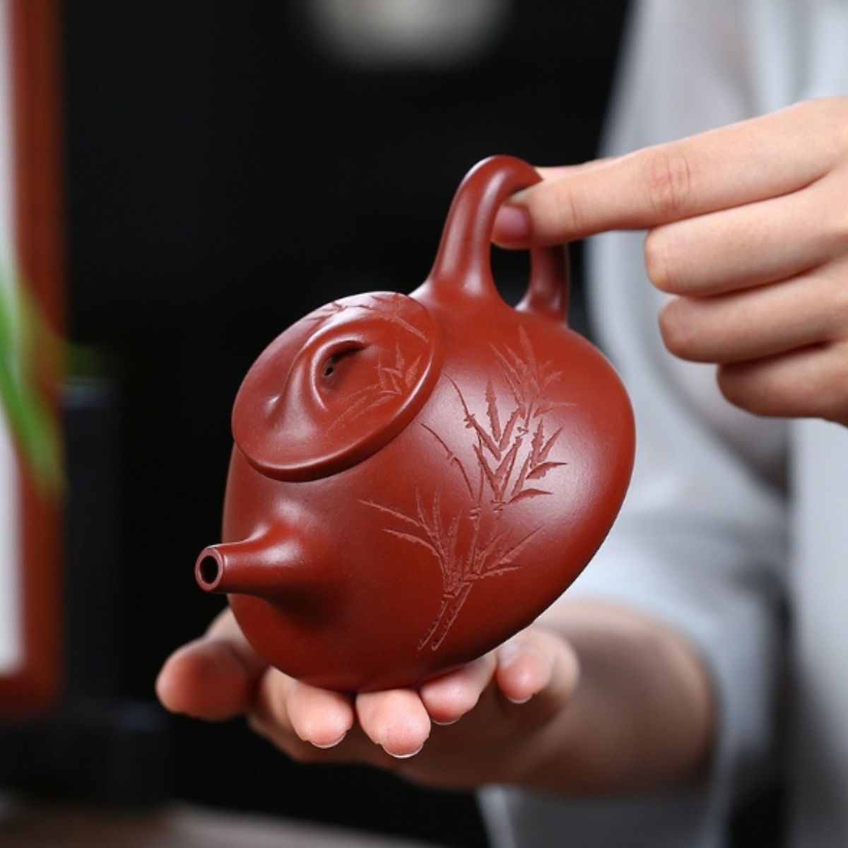 Semi- Hand "Bamboo Shadow" Yixing Purple Clay Teapot 200cc-Hand Painted
