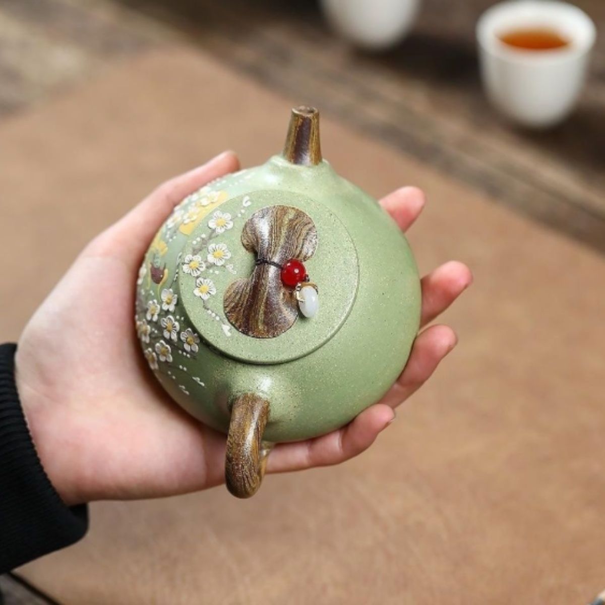 Yixing Purple Clay Teapot - Magpies on Plum Blossom 200ml