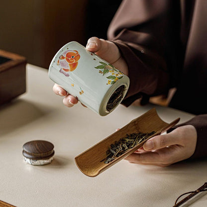 Golden Osmanthus & Lucky Carp Ceramic Tea Canister | 260ml Tea Storage Jar