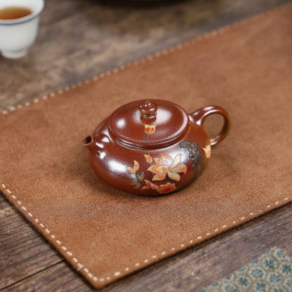 Yixing Purple Clay Teapot "Cold River" 200ml - Fire Cloud Firing with Clay Painting