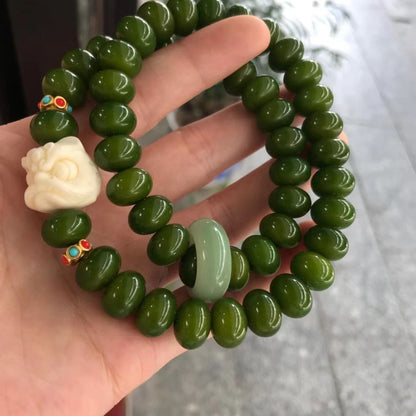 Lion Awakens Bodhi Abacus Bead Bracelet – Double-Ring Wenwan Mala | Qingyu Bodhi