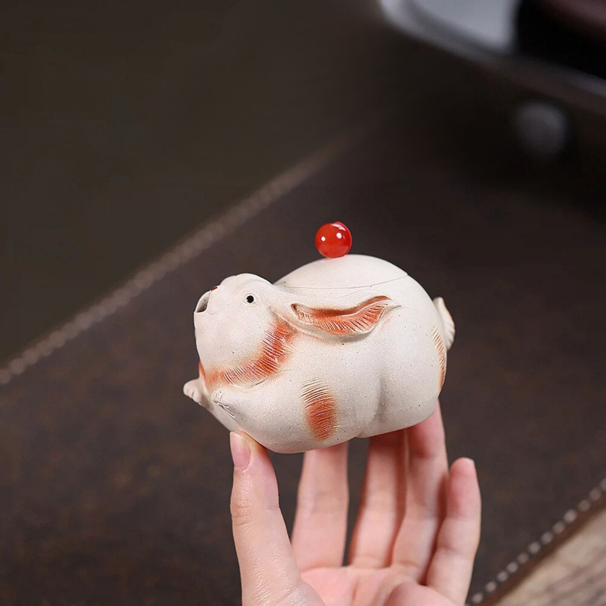 Yutu Hand-Grip Teapot — Handcrafted White Duanni Clay, 130ml