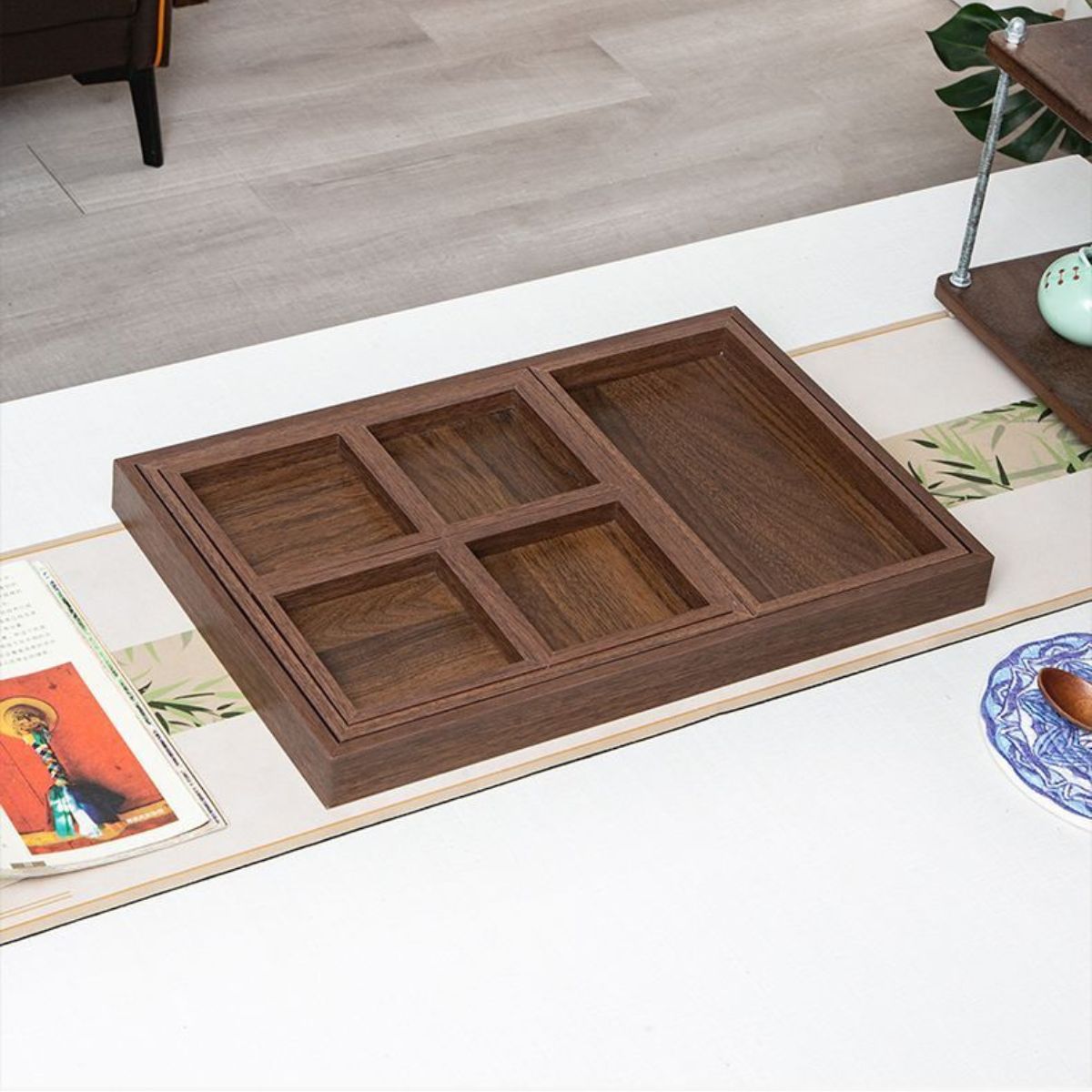 Chinese Tea Tray 7-Piece Serving Set – Multi-Compartment Snack & Dry Fruit Organizer