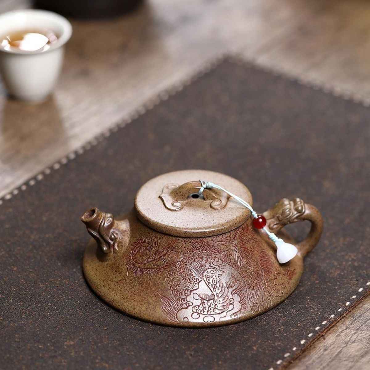 Auspicious Dragon Ladle Yixing Teapot - Cloud Mist Agarwood Clay 180ml