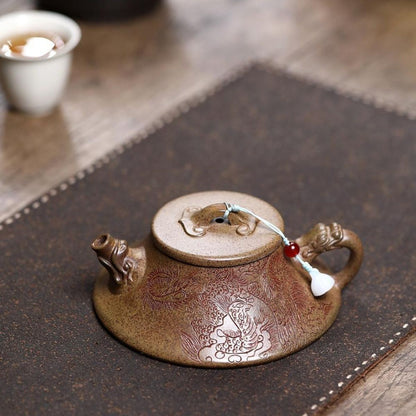 Auspicious Dragon Ladle Yixing Teapot - Cloud Mist Agarwood Clay 180ml