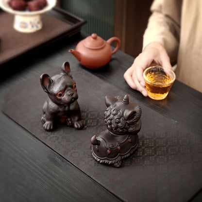 Purple Pottery Bulldog Tea Pet Figurine