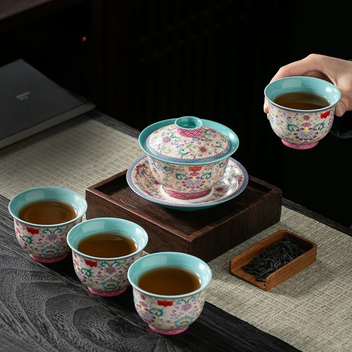 Famille Rose Floral Gaiwan Tea Set